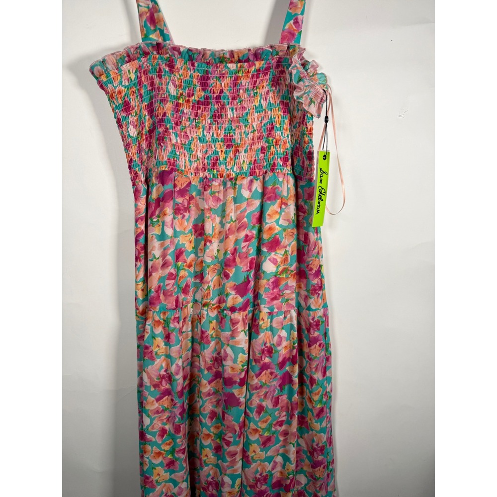 Sam Edelman Smocking Tier Dress Pink Multi Floral Maxi Size 10 41S083 NEW - Picture 3 of 10